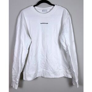Sandro Paris White‎ Embroidered Logo Pullover Sweatshirt Mens XL Parisian Chic